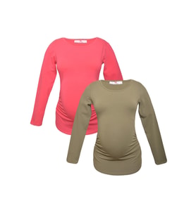LuvmaBelly MYRA2305_2307 Hamile tshirt seti (Haki-Pudra)