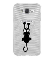 Samsung Galaxy J7 Kapak Mandala Kedi Tasarımlı Şeffaf Silikon Kılıf