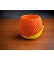 3D Baskı Küre Saksı - Kafes Dokulu İki Parçalı Dekoratif Saksı - Turuncu-Sarı