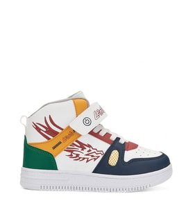 Çocuk Sneaker Cırtlı Lastik Bağcık Kaymaz Taban Bilek Basket Spor Ayakkabı A-38 (Beyaz - Lacivert - Kırmızı) (BEYAZ-LACIVERT-KIRMIZI)