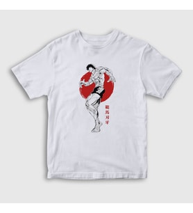 Presmono Unisex Çocuk Beyaz Fighter Anime Hanma Baki T-Shirt 317399tt