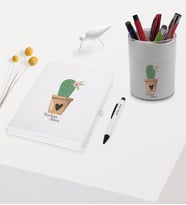 BK Gift Kişiye Özel Kaktüs Tasarımlı Beyaz Defter Kalem ve Kalemlik Hediye Seti - Model 6
