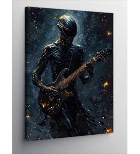 Kanvas Tablo Elektro Gitar Çalan Uzaylı