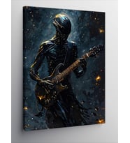 Kanvas Tablo Elektro Gitar Çalan Uzaylı