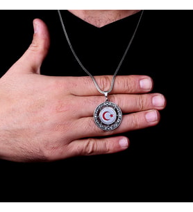 925 AYAR GÜMÜŞ MİNELİ AYYILDIZ MODEL KOLYE (Gri)
