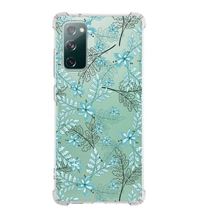 Samsung Galaxy S20 Fe  Köşe Korumalı Antişok Kapak Floral Su Yeşili Tasarımlı Şeffaf  Kılıf