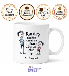 Kardeşe Özel Esprili Kupa Bardak - Komik Hediye Kardeş Kupası