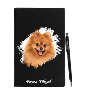 Kişiye Özel Köpek Tasarımlı Siyah Defter Kalem Hediye Seti