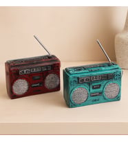 Vintage Radyo Dekoratif Reçine Kumbara 17x17x5.5 cm