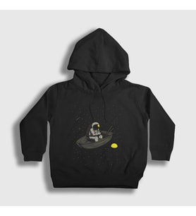 Presmono Unisex Çocuk Siyah Moon Fishing Astronaut Space Astronot Uzay Kapüşonlu Sweatshirt 283240tt