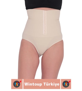 Özel Üretim Vücut Şekillendirici Beden Küçülten Toparlayıcı Ağraflı Yüksek Bel Slip Korse (Bej)