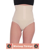 Özel Üretim Vücut Şekillendirici Beden Küçülten Toparlayıcı Ağraflı Yüksek Bel Slip Korse (Bej)