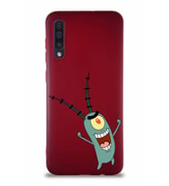 Samsung Galaxy A50 Soft Premier Kapak Plankton Tasarımlı Silikon Kılıf - Mürdüm (Şeffaf)