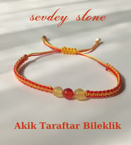 Sevdey Stone kırmızı ve sarı akik taraftar makrome örgü elişi bileklik (Sarı-Kırmızı)
