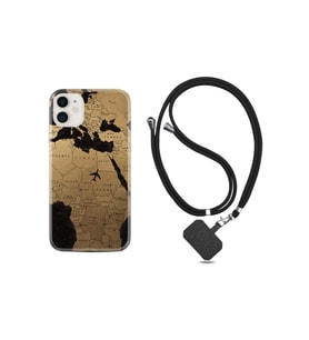 Iphone 11 Kılıf Silikon Ipli Boyun Askılı Desenli Map Planet 1656