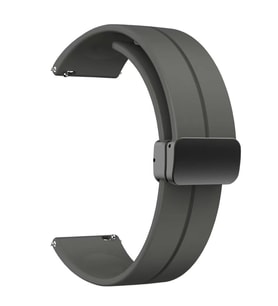 Huawei GT2 46mm 22mm Uyumlu Kordon Silikon Metal Mıknatıslı Toka Zore KRD-84 Kayış (Koyu Gri)