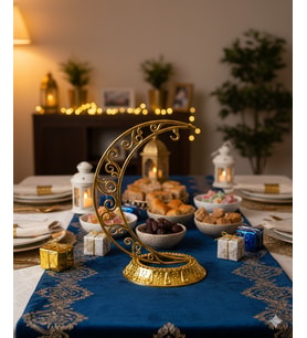 28 cm Ramazan Dekoratif Masa Üstü Hilal Gold Altın Plastik Tabanlı Süs