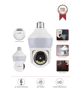 TORİMA CMR-26 Beyaz 360° Full Hd 1080p Ampül Wifi Smart Ip Güvenlik Kamerası