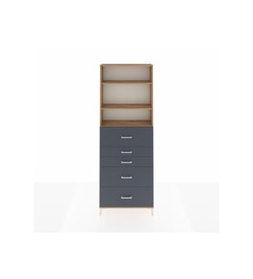 Arges Dolap 3 Raflı 5 Çekmeceli 88x30x243 Çam-Antrasit