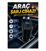 120W Hızlı Şarj Destekli 4 Portlu Araç Şarj Cihazı USB-A USB-C Type-C ve Lightning Kablolu