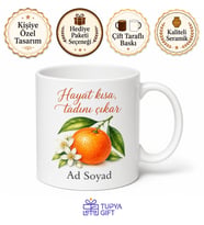 Mandalina Temalı Baskılı Kupa Bardak Hediye Özel Tasarım Porselen Mug
