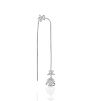 Gümüş rodyumlu zirkon taşlı özel tasarım lotus zincirli kıkırdak küpe SGTL11956RODAJ