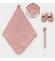 3 KAT MÜSLİN BATTANİYE EMZİK TUTACAĞI PATİKLİ KUTULU SET (Gül Pembe)