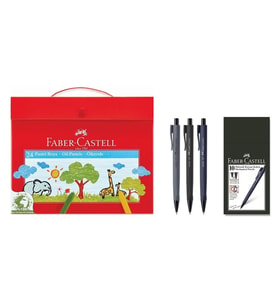 Faber-Castell İkili Paket - 24 Renk Plastik Çantalı Pastel Boya & 3'lü Econ 0.7 mm Mekanik Kalem