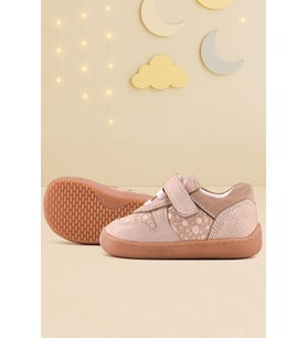 Rakerplus Bob Hakiki Deri Pudra Simli Barefoot Cırtlı Lastikli Bebek Sneaker Ayakkabı