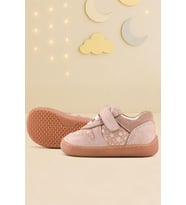 Rakerplus Bob Hakiki Deri Pudra Simli Barefoot Cırtlı Lastikli Bebek Sneaker Ayakkabı