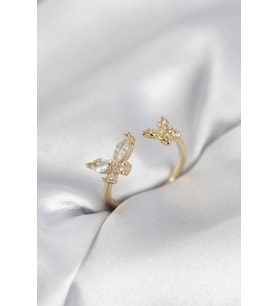 Kelebek Model Zirkon Taşlı Gold Renk Kadın Yüzük