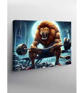 Kanvas Tablo Ağırlık Kaldıran Kaslı Aslan Gym