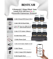 BESTCAM 8 Kameralı Set 5 Mega Piksel Sony Lensli FULL HD Gece Görüşü Renkli Güvenlik Kamera Seti 500 GB HDD
