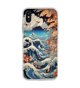 Iphone X / Xs Uyumlu Kanagawa Dalga Desenli Şeffaf Telefon Kılıfı