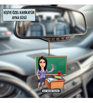 Kişiye Özel Karikatür Öğretmen Ayna Süsü – Araç İçi Öğretmene Hediye