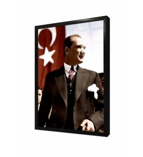Tablosan Türk Bayrağı ve Atatürk Çerçeveli Cam Tablo