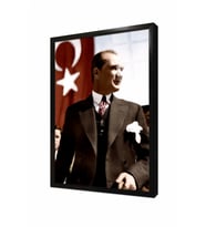 Tablosan Türk Bayrağı ve Atatürk Çerçeveli Cam Tablo