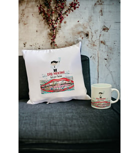 Diş Hekimi Kupa Bardak ve Yastık Set 001 (Beyaz)