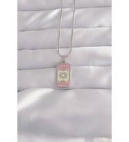 316L Çelik Gümüş Renk Pembe Mineli Ay Figür Tarot Kolye 5886