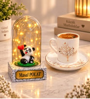 Hayat Ağacı Tasarımlı Kahve Fincanı ve Kişiye Özel Yazılı LED Pandalı Fanus