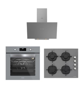Silverline Gri Ankastre Set BO6502W02 Fırın CS5335W02 Cam Ocak 3481 Davlumbaz 3'lü Set
