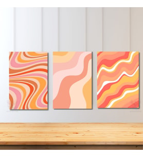 Dikey 3'lü Kanvas Tablo Seti Pembe Turuncu Renkli Kıvrımlar Modern Minimalist Renkli Ev Ofis Dekoru Salon Tablosu