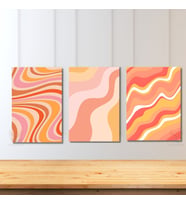 Dikey 3'lü Kanvas Tablo Seti Pembe Turuncu Renkli Kıvrımlar Modern Minimalist Renkli Ev Ofis Dekoru Salon Tablosu