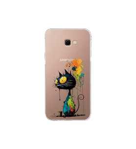 Samsung Galaxy J4+ Plus ile Uyumlu Splash Kedi Tasarımlı Şeffaf Silikon Kılıf