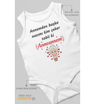 Annemden Başka Nazımı Kim Çeker ? Tabiki Annanem v2 Baskılı Bebek Zıbını – Çıtçıtlı Body  Sıfır Kol (Beyaz)