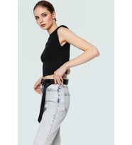 Fitted Vücut Oturan Kolsuz Örme Bluz Bisiklet Yaka Tasarım Premium Kalite Trend