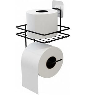 Home Yapışkanlı Tuvalet Kağıtlığı – Mat Siyah Metal Tuvalet Kağıt Tutacağı ve Yedek Standı, Delmeden Montaj, Suya Dayanıklı Banyo Organizeri (Kare)