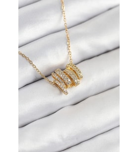 316L Çelik Zirkon Taşlı Sarmal Model Gold Renk Kadın Kolye 5886 - GLST9027-5035