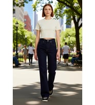 Kadın Koyu Straight Kesim Denim Pantolon Fonksiyonel Dayanıklı Kaliteli Konforlu Estetik Şık