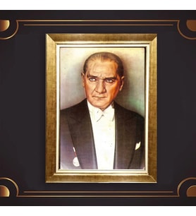 Altın Varaklı Çerçeveli Paspartulu Atatürk Tablo TR0811 (Gold)